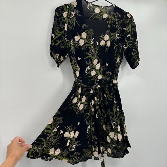 Reformation Monica Anastasia Floral Ruffle V-neck Tie Wrap Mini Dress - Picture 8 of 11